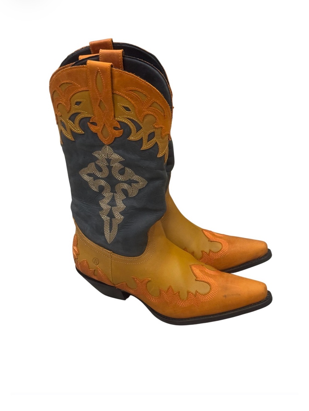 Dingo Holy Roller Cowboy Boots Black Orange Yellow Leather Western 9.5 - Picture 2 of 10